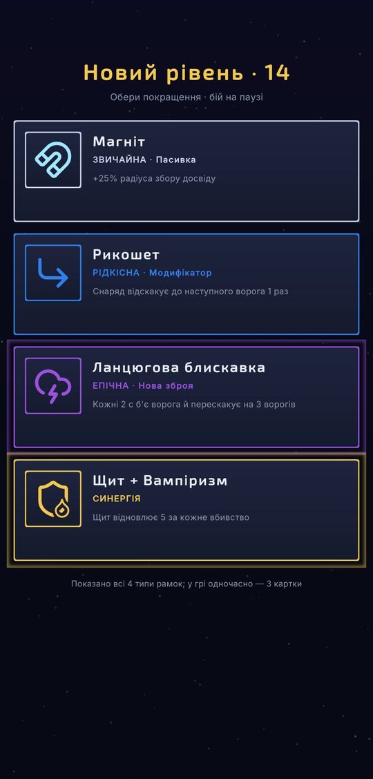 Level-up cards by rarity